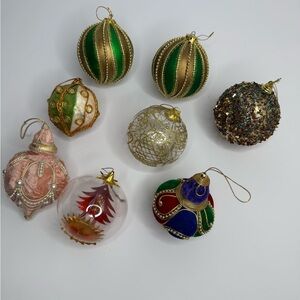Elegant Vintage Holiday Ornament Set - Green, Gold, and Pink